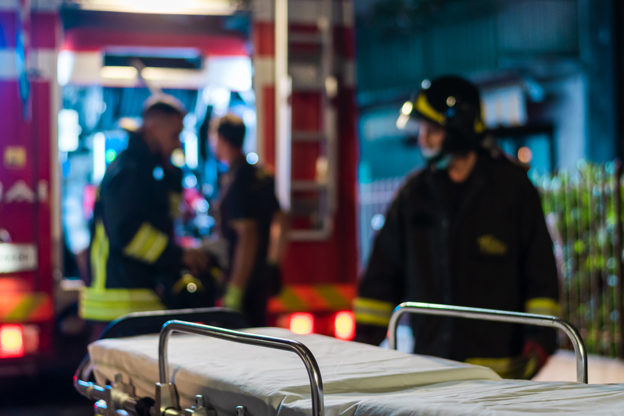 truck accident scene - emergency workers